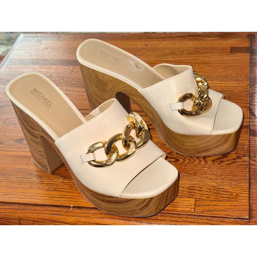 Michael Kors white Platform Herls with Gold Chains 8.5 - Picture 2 of 3